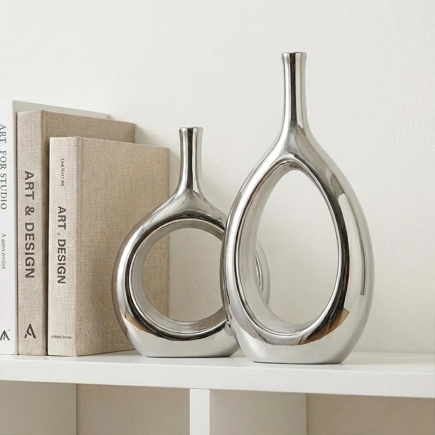 Vase Ceramic Silver Vases Home Decor / Glossy Silver