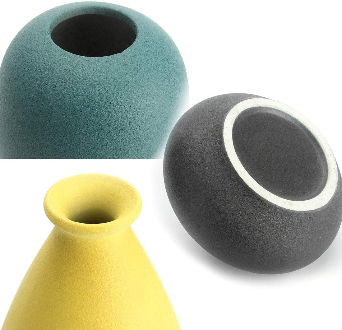Small Ceramic Flower Vases / Dark Green-yellow-blue-black / Set of 4