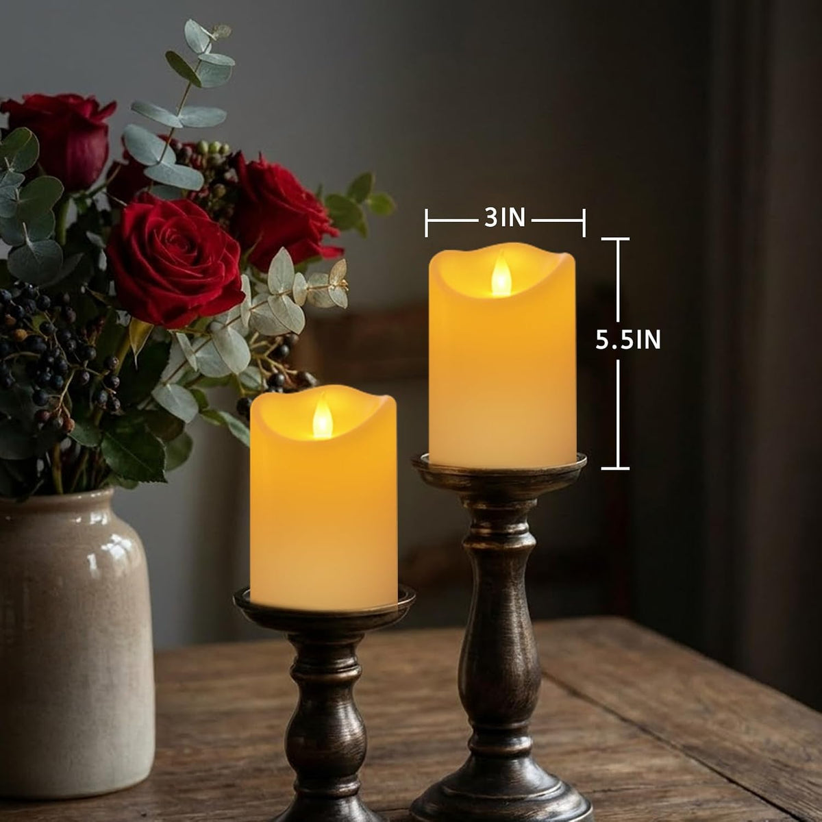 Bulk Set of 12 Outdoor Flameless Candles, Patented 3D Dual-LED Resin Pillars with 2 Remotes, Waterproof Non-Melting
