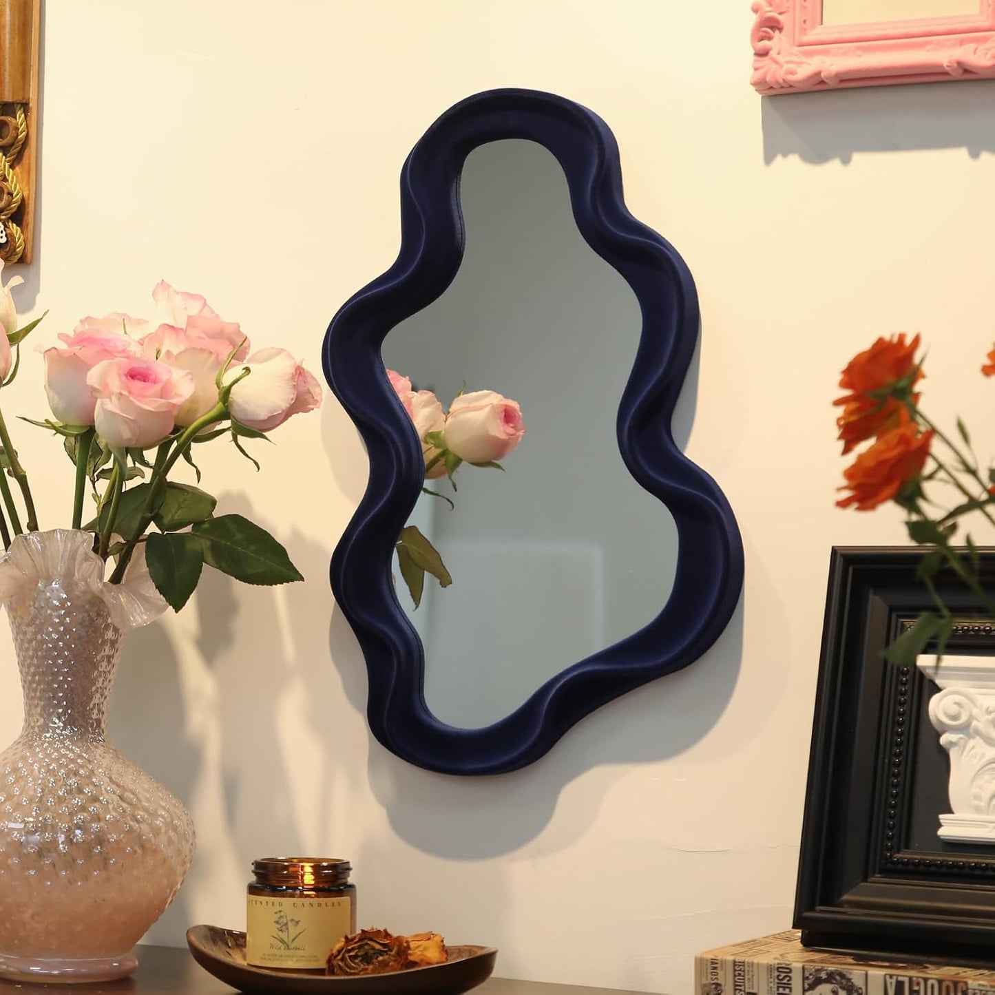 Modern Asymmetrical Mirror / Cloud-dark Blue / 16 x 10