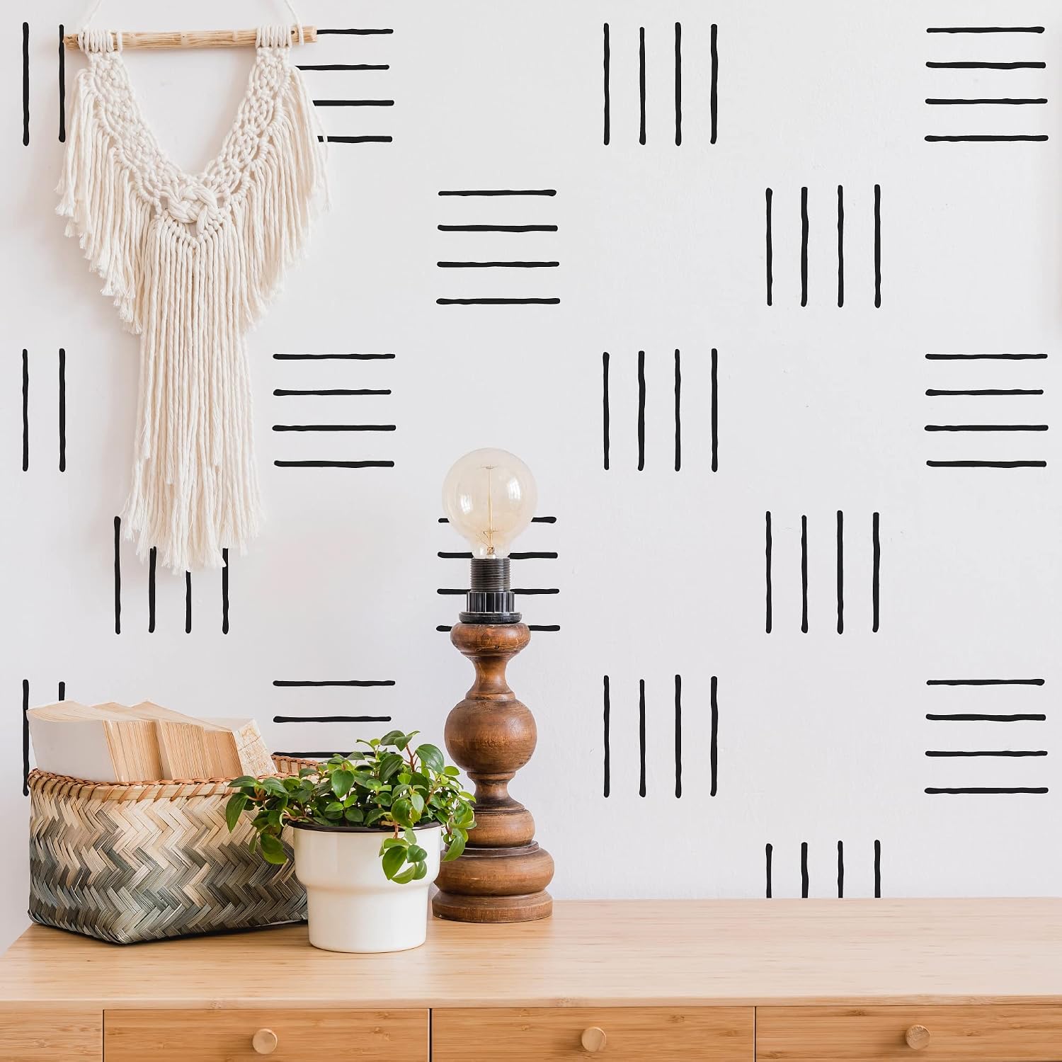 Peel and Stick Modern Boho Line Groups Stripe Wall Stickers / 4 Lines / Black