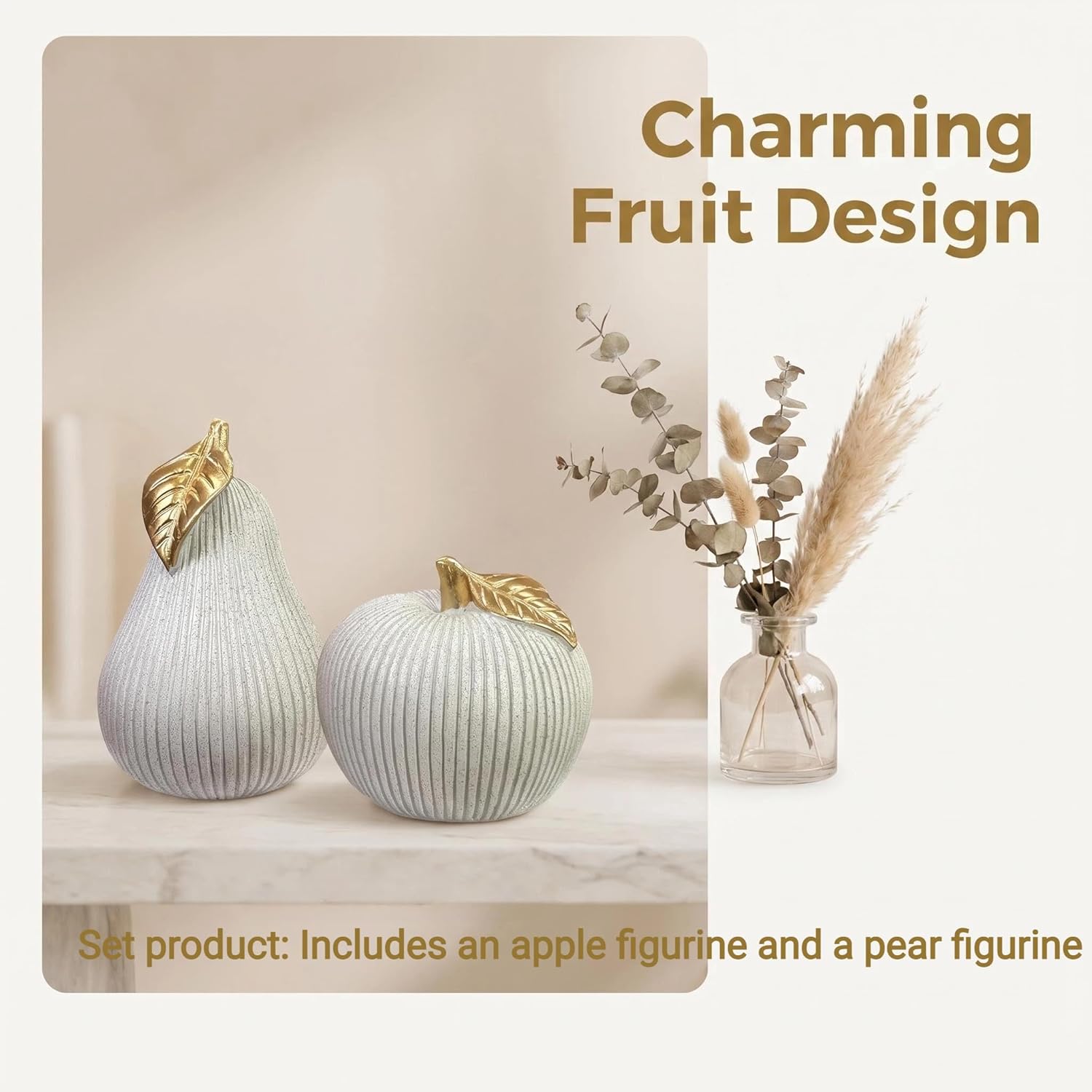 Modern Fruit Sculpture Home Decor / White Apple&pear / Small / Set of 2