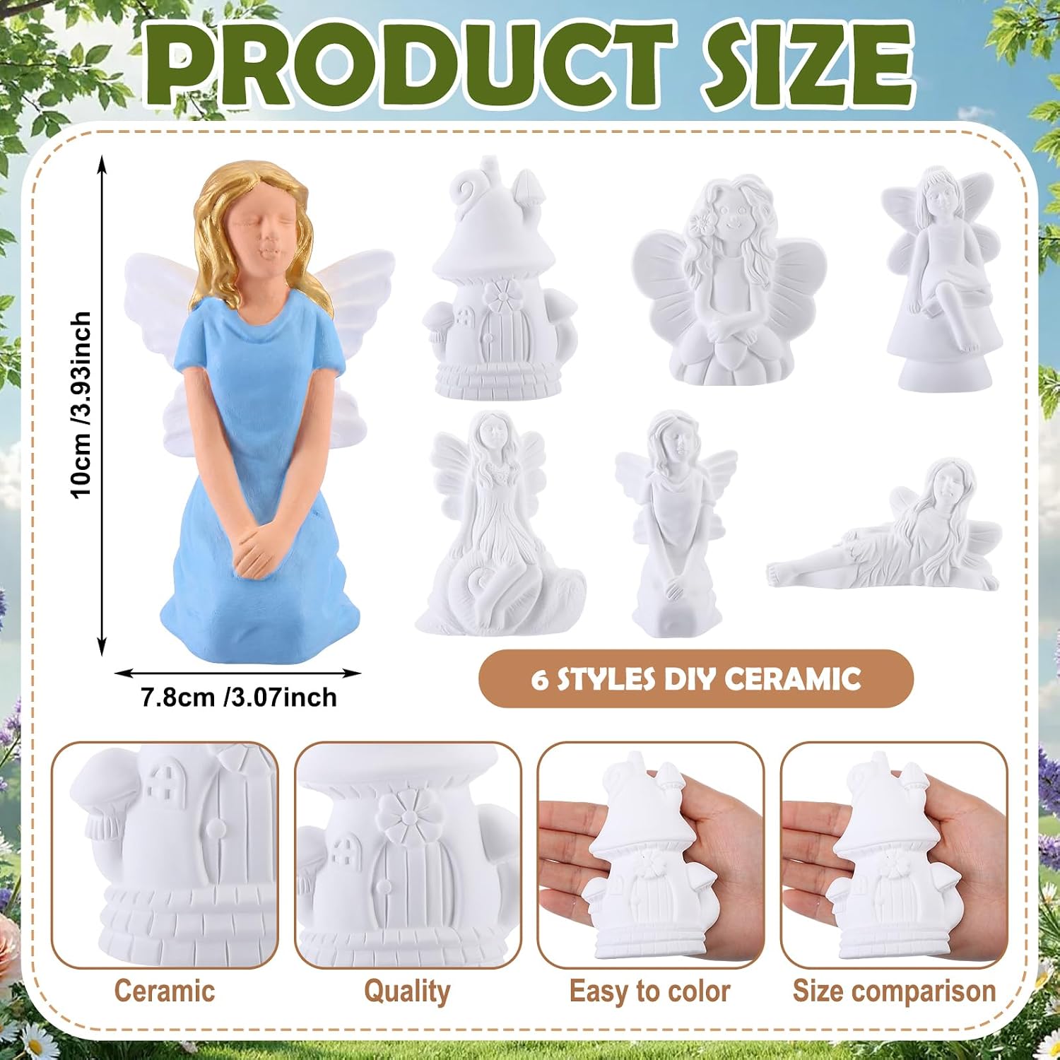Ceramics Fairy to Paint Ready to Paint Your Own Fairy / Fairy Mushroom Houses / White / Set of 6