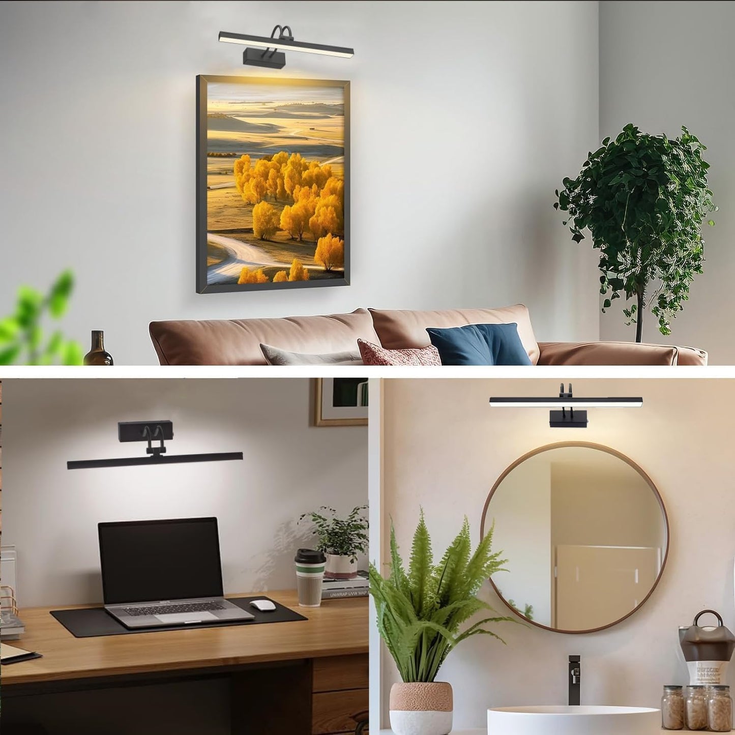 Rechargeable Picture Light with Remote, 13", Black | 5000mAh Battery Operated, 2 Colors Gallery Light, 280LM Dimmable