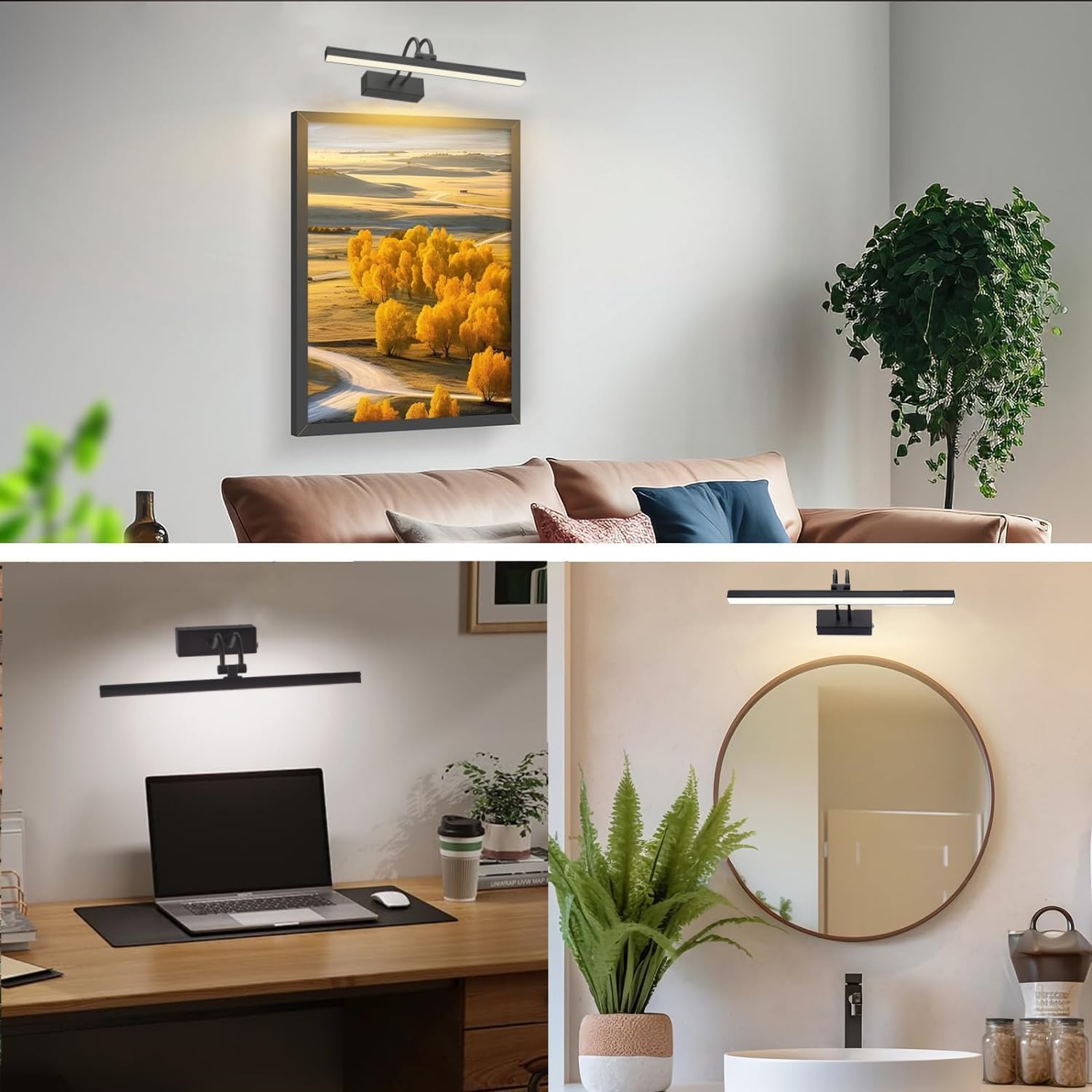 Rechargeable Picture Light with Remote, 13", Black | 5000mAh Battery Operated, 2 Colors Gallery Light, 280LM Dimmable