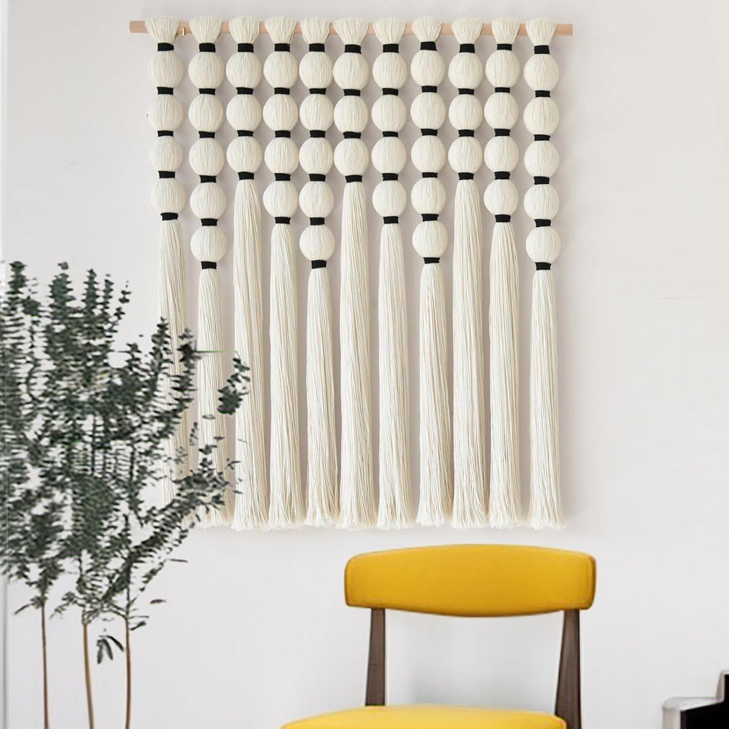 Macrame Wall Hanging 27" W x 31" L Boho Wall Decor Sphericity Cotton Textile Wall / Beige Medium
