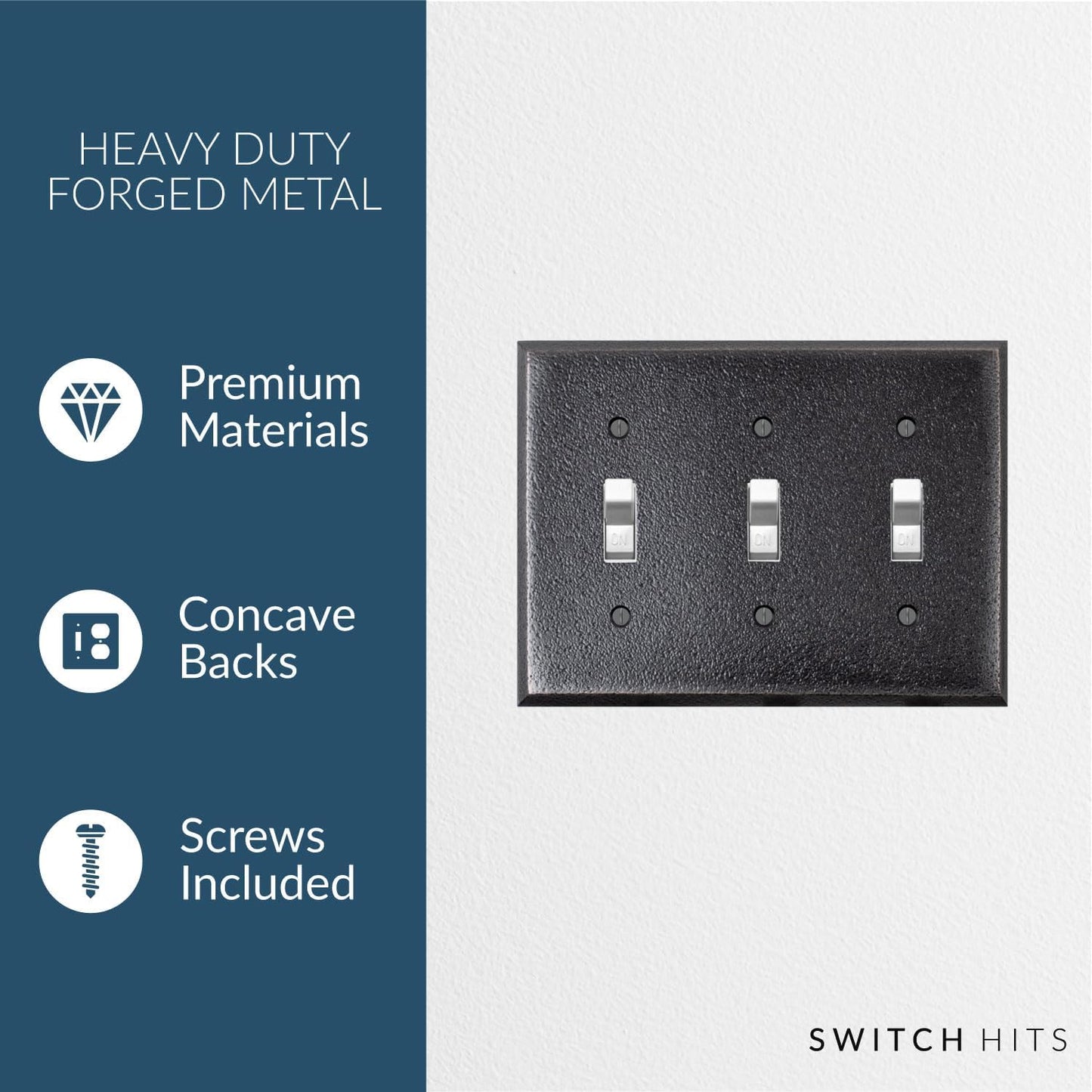 Distressed Antique Bronze Outlet Wall Plate | 3 Toggle | 6.25" x 4.5" | Hand-Polished Brass Construction | Electrical