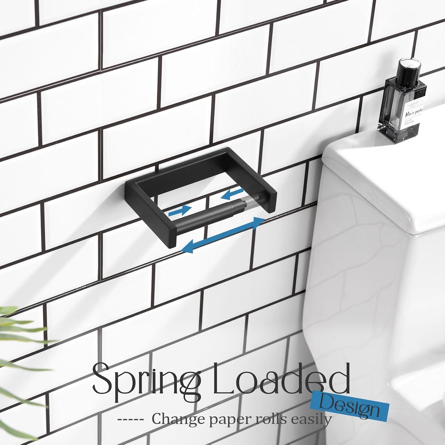 KOKOSIRI Toilet Paper Holder Spring Loaded Bathroom Toilet Roll Holder Wall Mount Stainless Steel Matte Black B2011BK