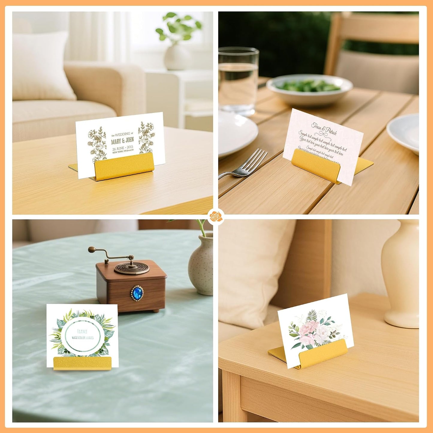 Gold Table Number Holders, 24 Pack Metal Place Card & Picture Holders | Steel Table Sign Holders,Ideal for Weddings