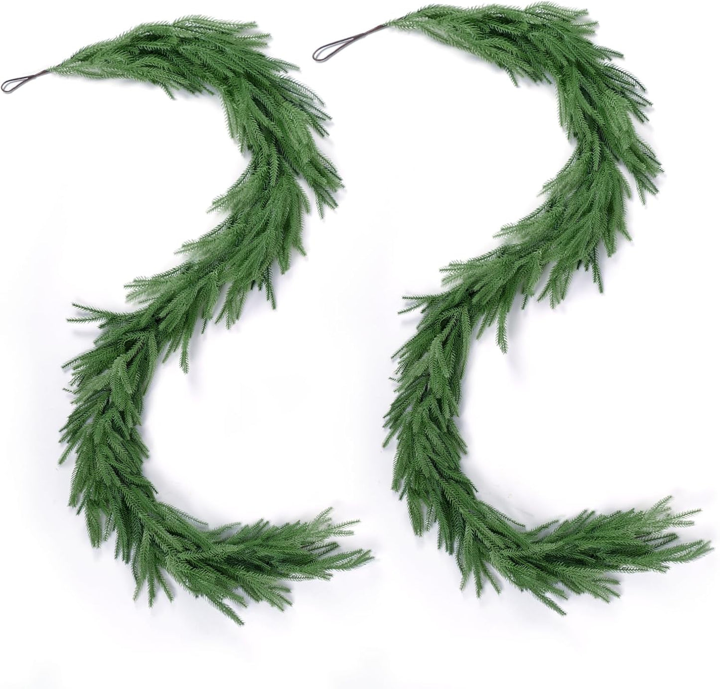 2 Pack Christmas Norfolk Pine Garland 6FT, Real Touch Greenery | Full Evergreen Garland for Mantle, Fireplace, Table