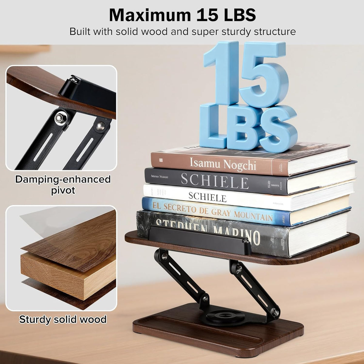 Book Stand with Light & Storage, Book Holders for Reading Hands Free | bible stand holder, wooden cookbook stand