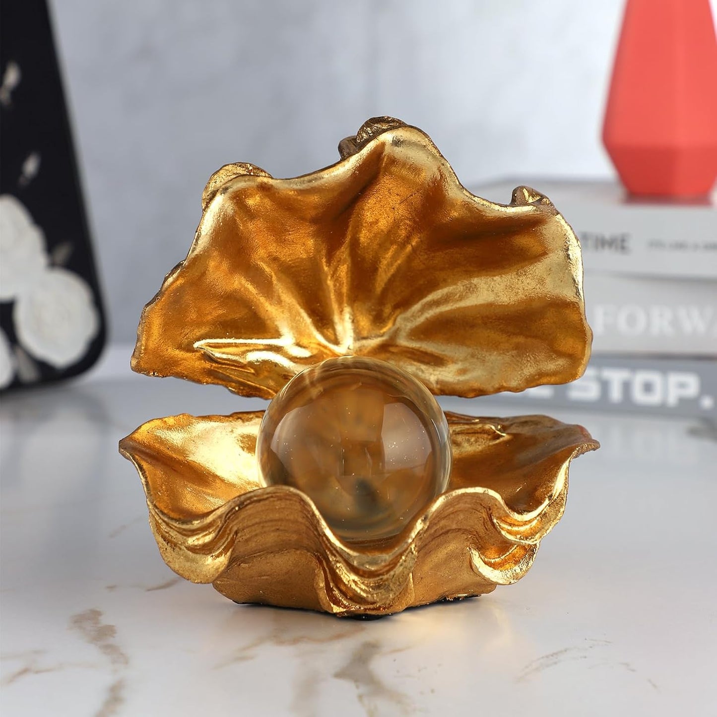 Pearl Oyster Statues Home Decor Living Room Decor Coffee Table Sculpture Bedroom Desk / Gold