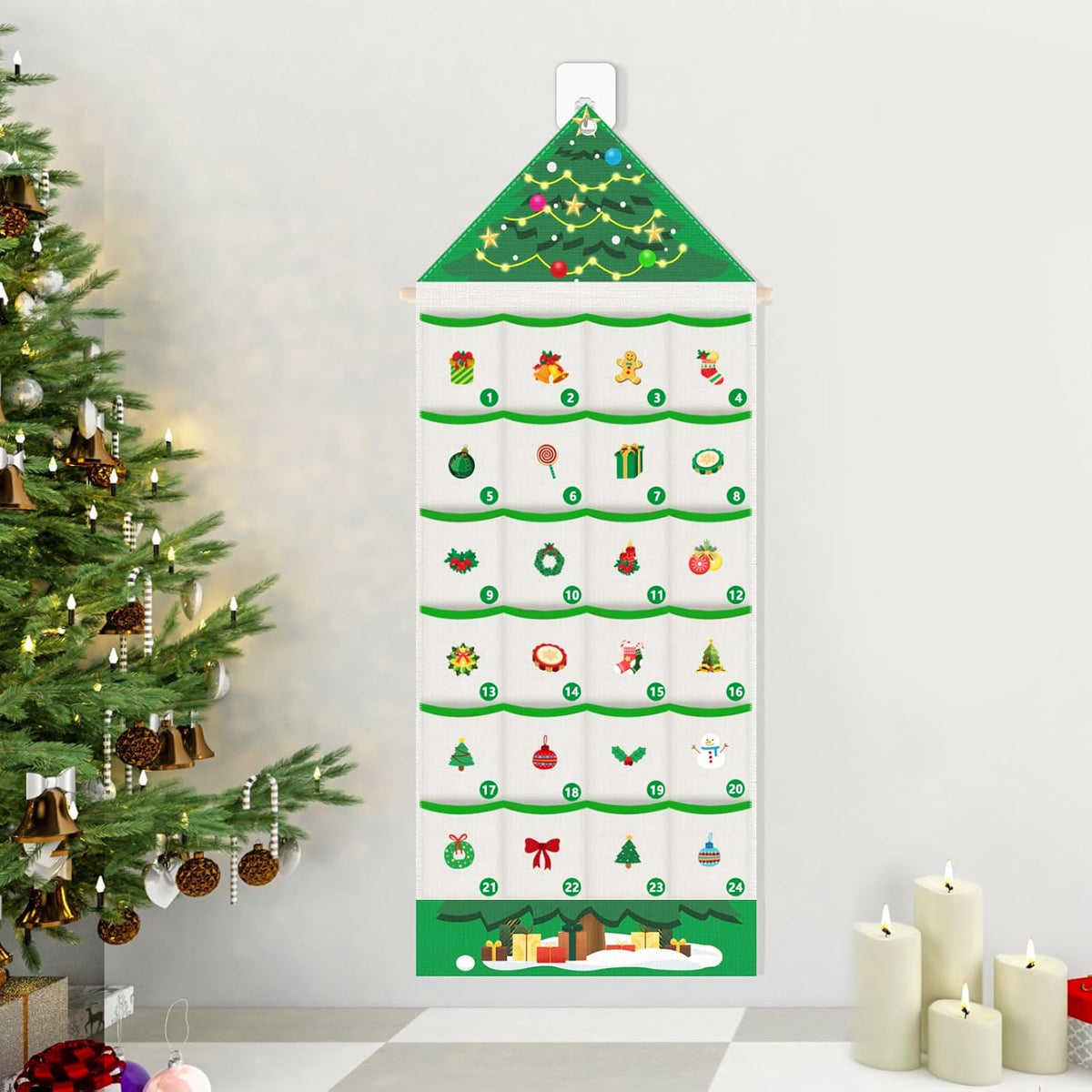 Christmas Advent Calendar, 24 Days Countdown Pocket Organizer Xmas Decor