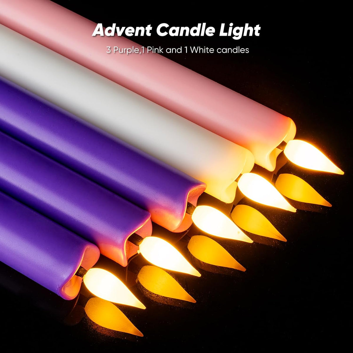 LED Advent Candles Set of 5, Flameless Taper Candles with Remote, Battery Operated Taper Candlestick Flickering, 3