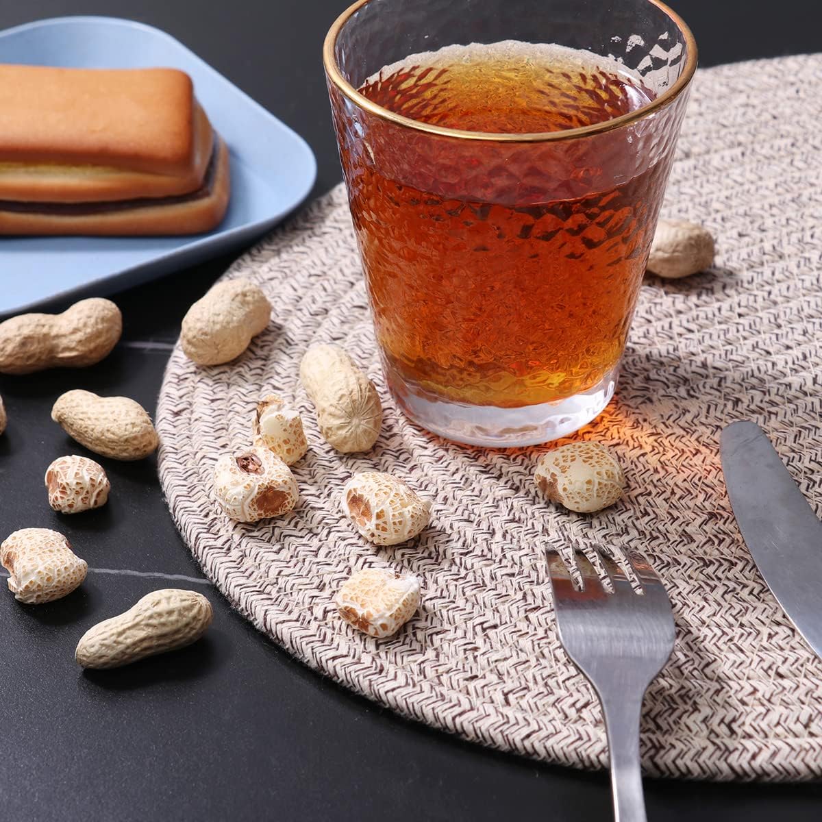 6 Pack Woven Placemats Fabric Tablemats, 12x16 inches Plate Chargers Cotton Weave Placemat Oval Braided Rattan