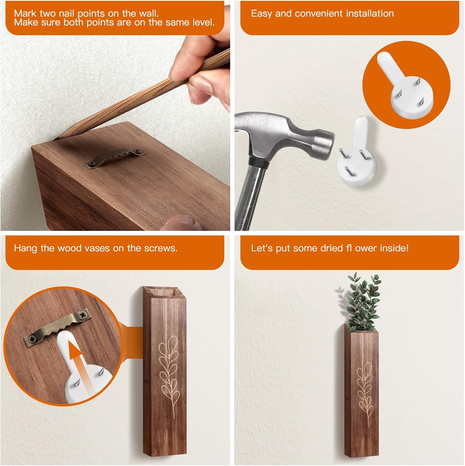 Wood Indoor Wall Planter / Brown / Set of 4