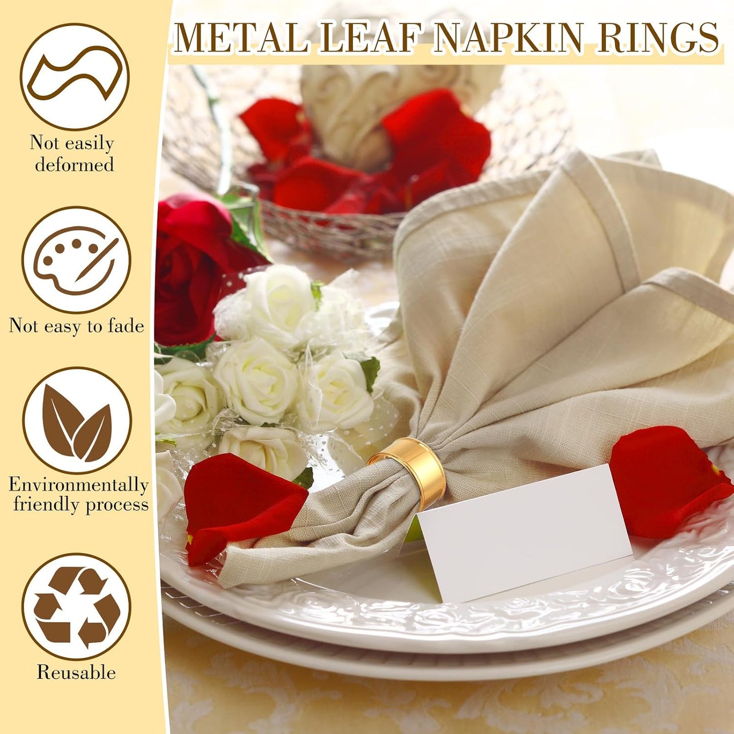 Lounsweer 100 Pcs Napkin Rings Bulk, Gold Metal for Weddings,Basic | Holders for Cloth Napkins, Banquet Dinner Party