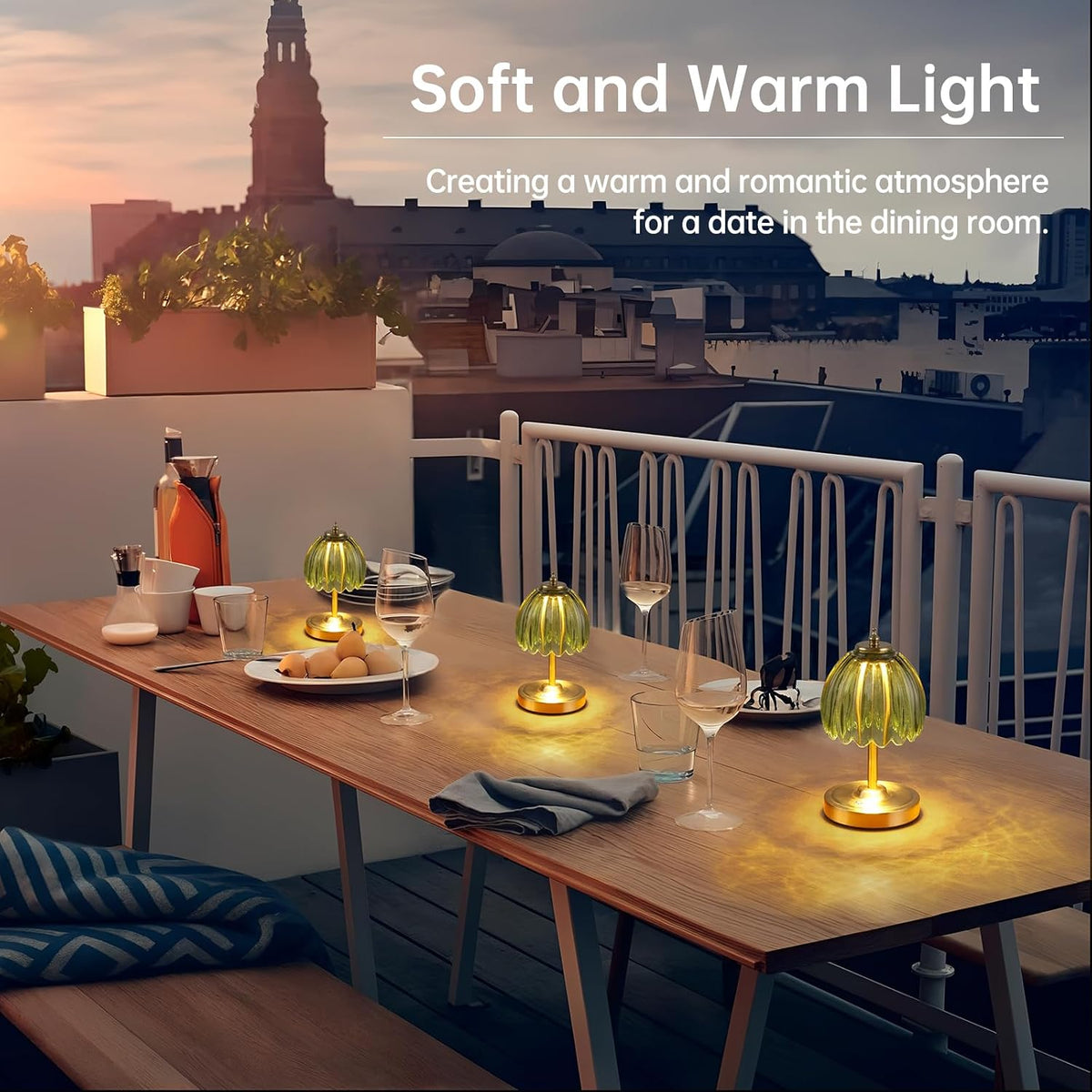 Shenmoyl Set of 2 Tulip Table Lamp with 5200mAh Battery & Touch Control, Cordless Small Table Lamp with 3 Colors