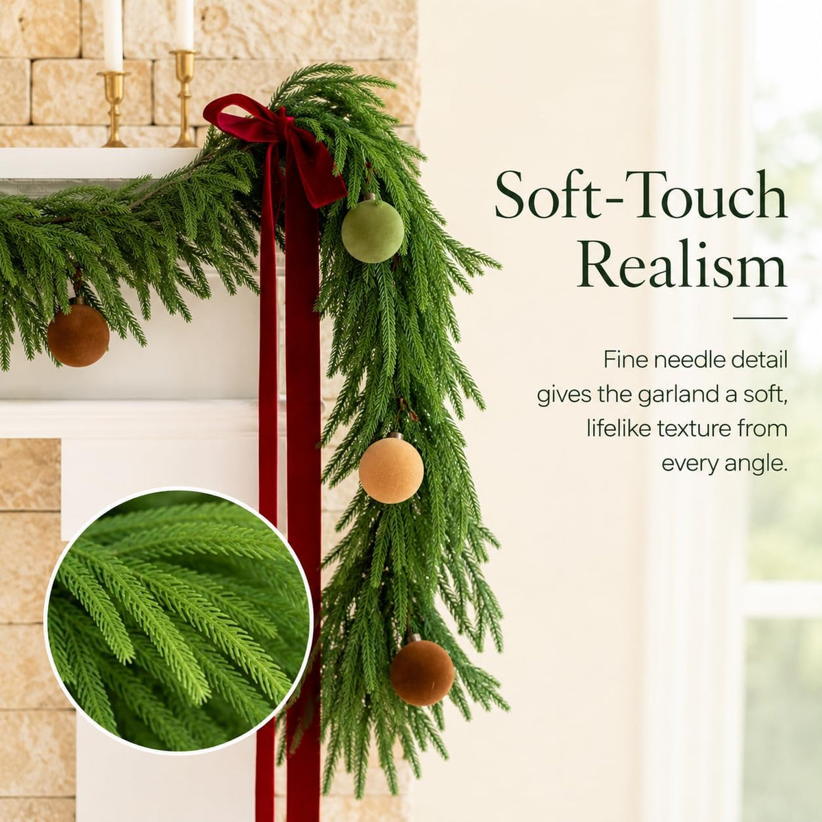 Avoeco Deluxe 9FT Real Touch Norfolk Pine Christmas Garland | Full Realistic Artificial Greenery Christmas Decor