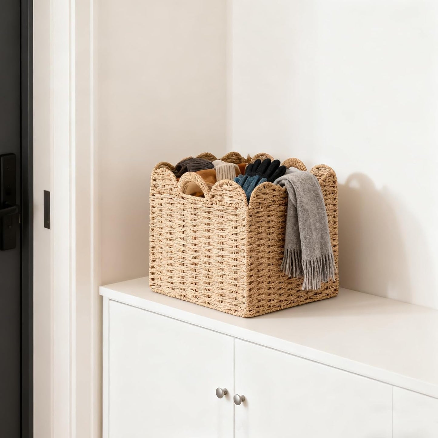 Scalloped Wicker Storage Cubes Basket / 13 x 13 x 13 / Khaki& In&4-pack / Set of 4