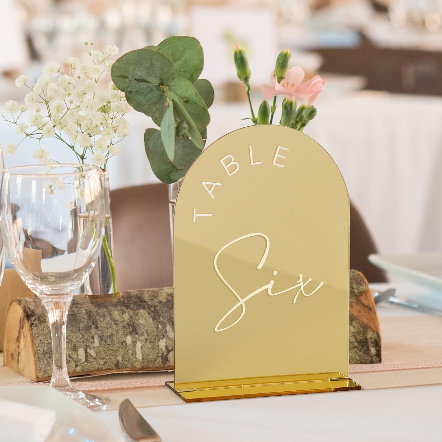 Gold Mirror Arched Wedding Table Numbers with Stands 1-30, 5x7 Inch Acrylic Arch Sign with Holder, Gold Arch Acrylic