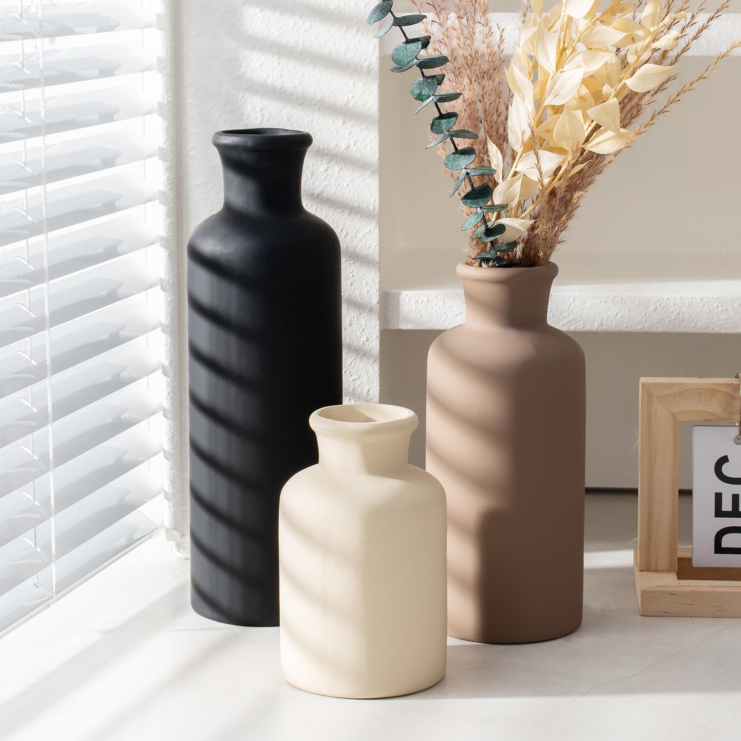 Ceramic Vase / Black Mix Set - White#2 / Set of 3