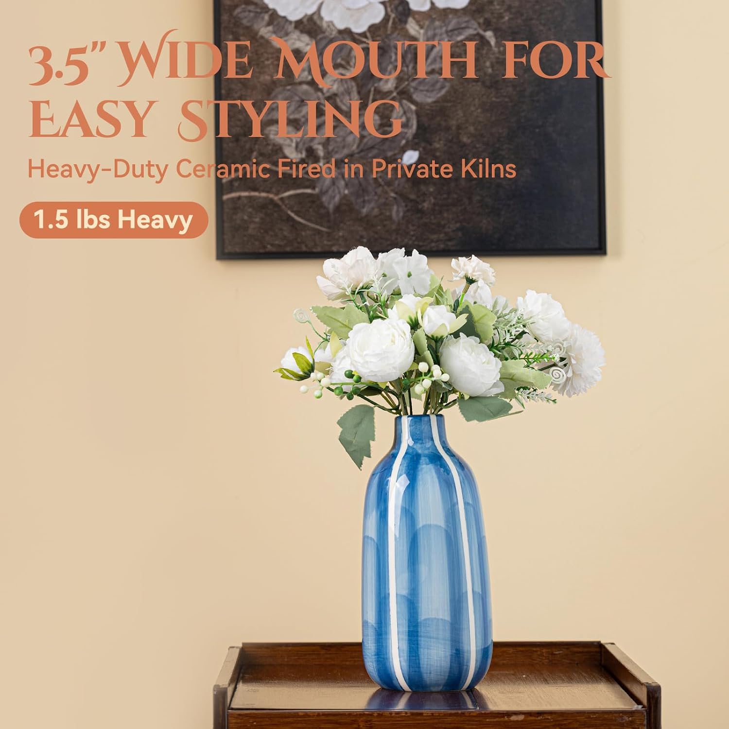 Hand-Painted Blue Ceramic Vase / Blue Hand-painted