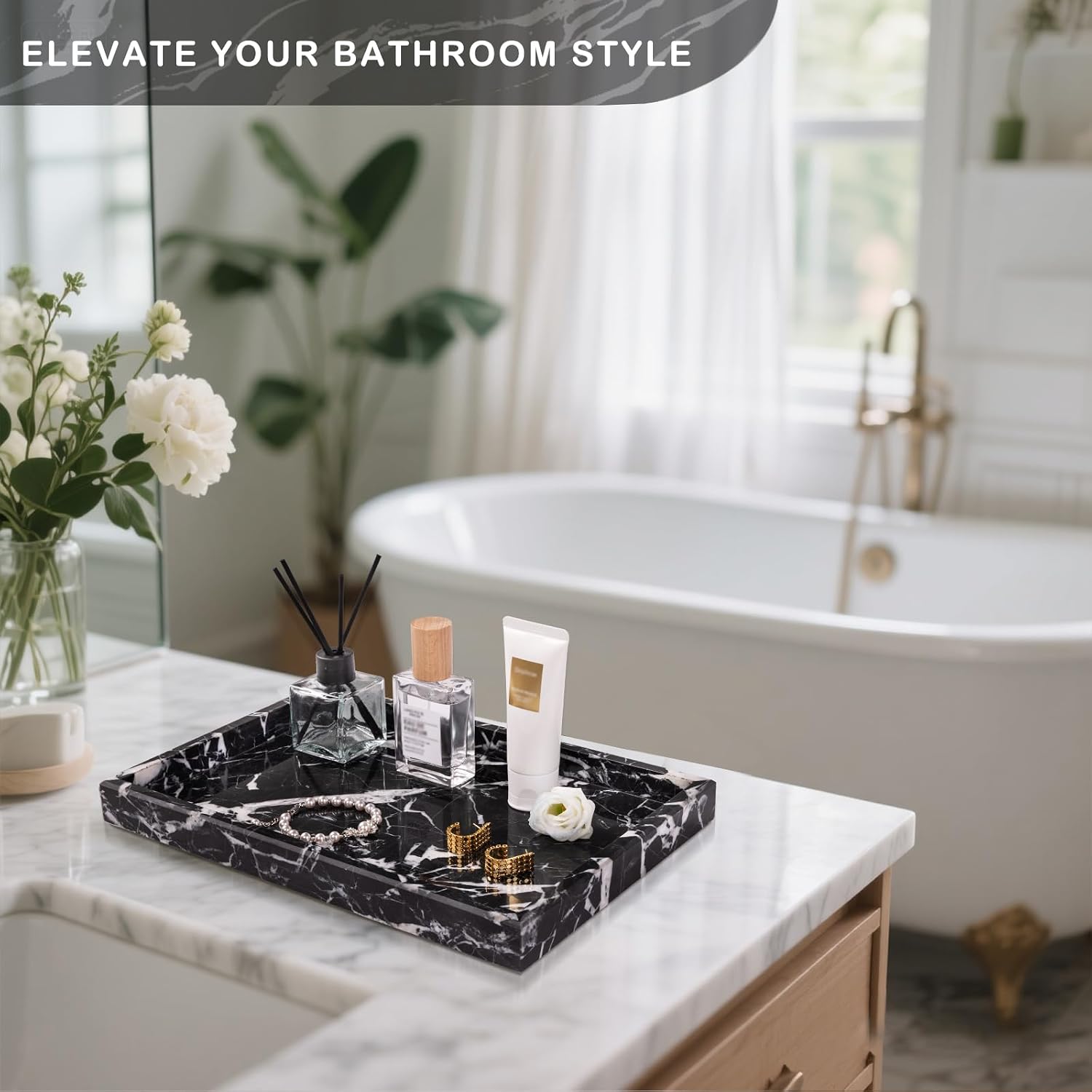 Marble Bathroom Tray for Countertop & Home Decor / Black
