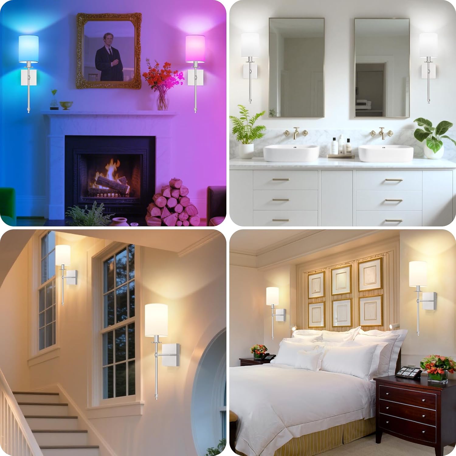 19 Inch Battery Operated Wall Sconces Set of 2 with Remote, Brushed Nickel Rechargeable Wireless Wall Lights with White