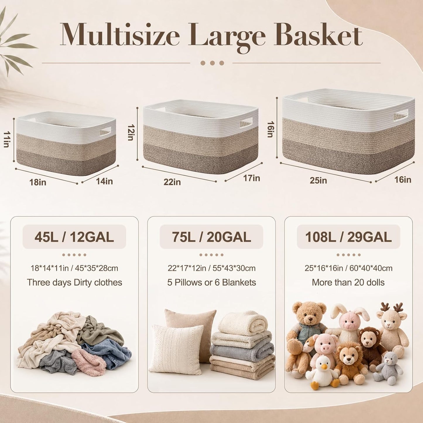 Rectangle Woven Baskets / Gradient Grey / 22 x 17 x 12