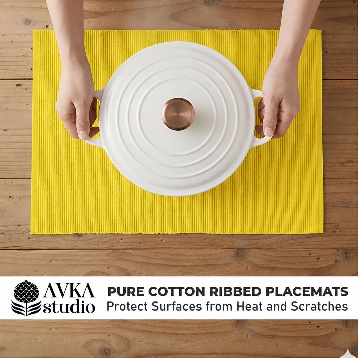 100% Cotton Ribbed Placemats - Set of 6-13 x 19 Inches - Yellow - Everyday/Thanksgiving/Fall Thick Construction Fabric
