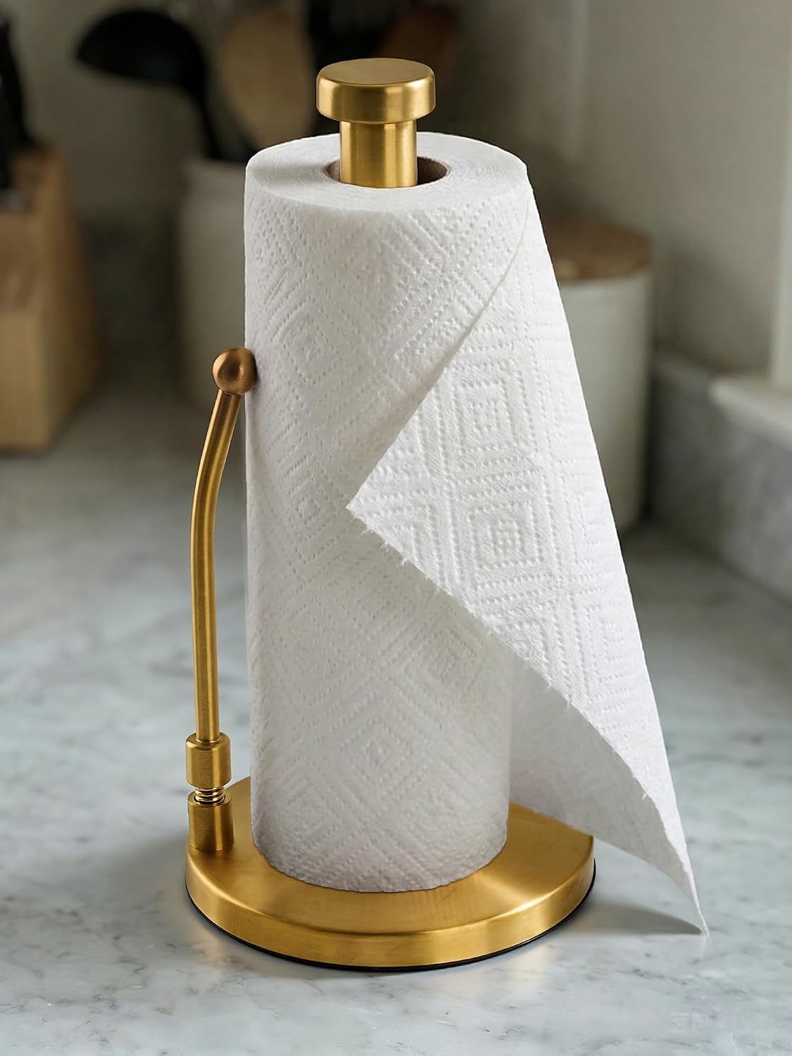 SMARTAKE Paper Towel Holder Countertop, Non-Slip Weighted Base, Gold | Freestanding Kitchen Roll Dispenser, Rustproof