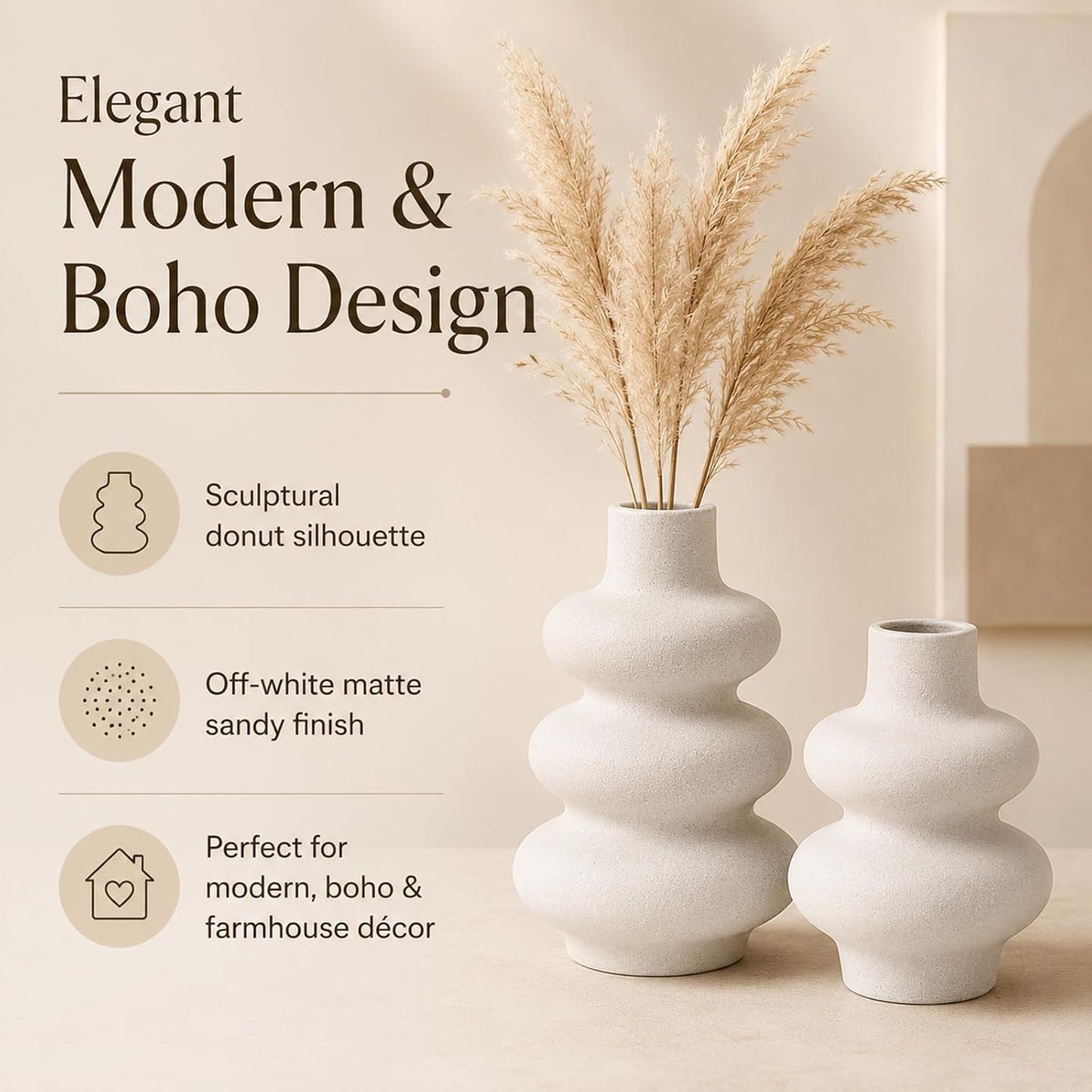 Ceramic Vase Set / White / Set of 2