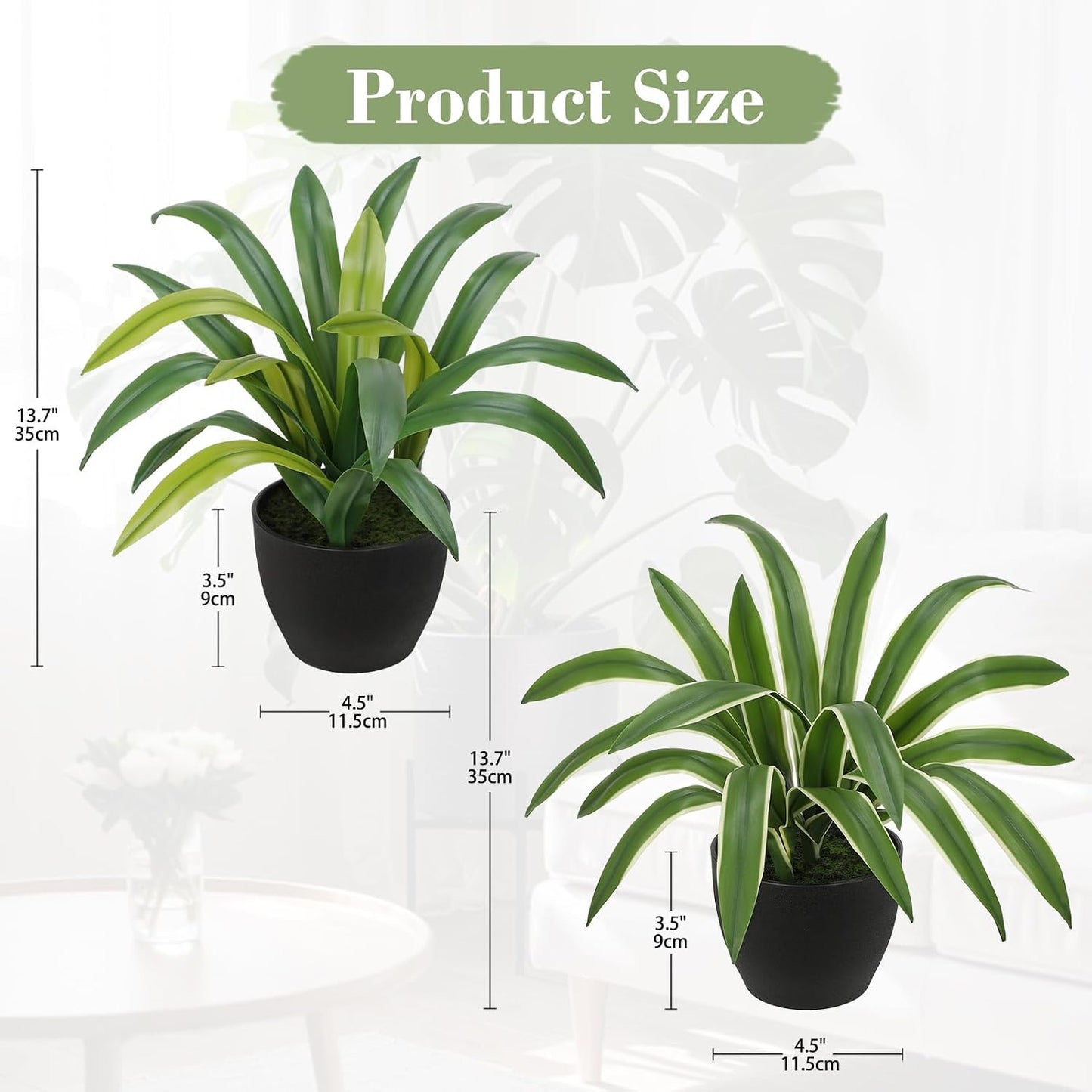 Artificial Cymbidium Leaves Plants 13.7" Fake Spiked Agave Plant in Black / Green+yellow / Set of 2