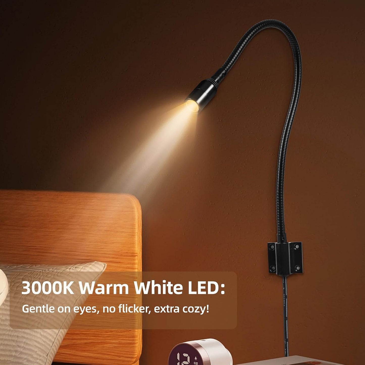 Reading LED Light Bedside Wall Mount Adjustable Gooseneck Black | Reading Lights | Flexible Gooseneck Lamp, Perfect