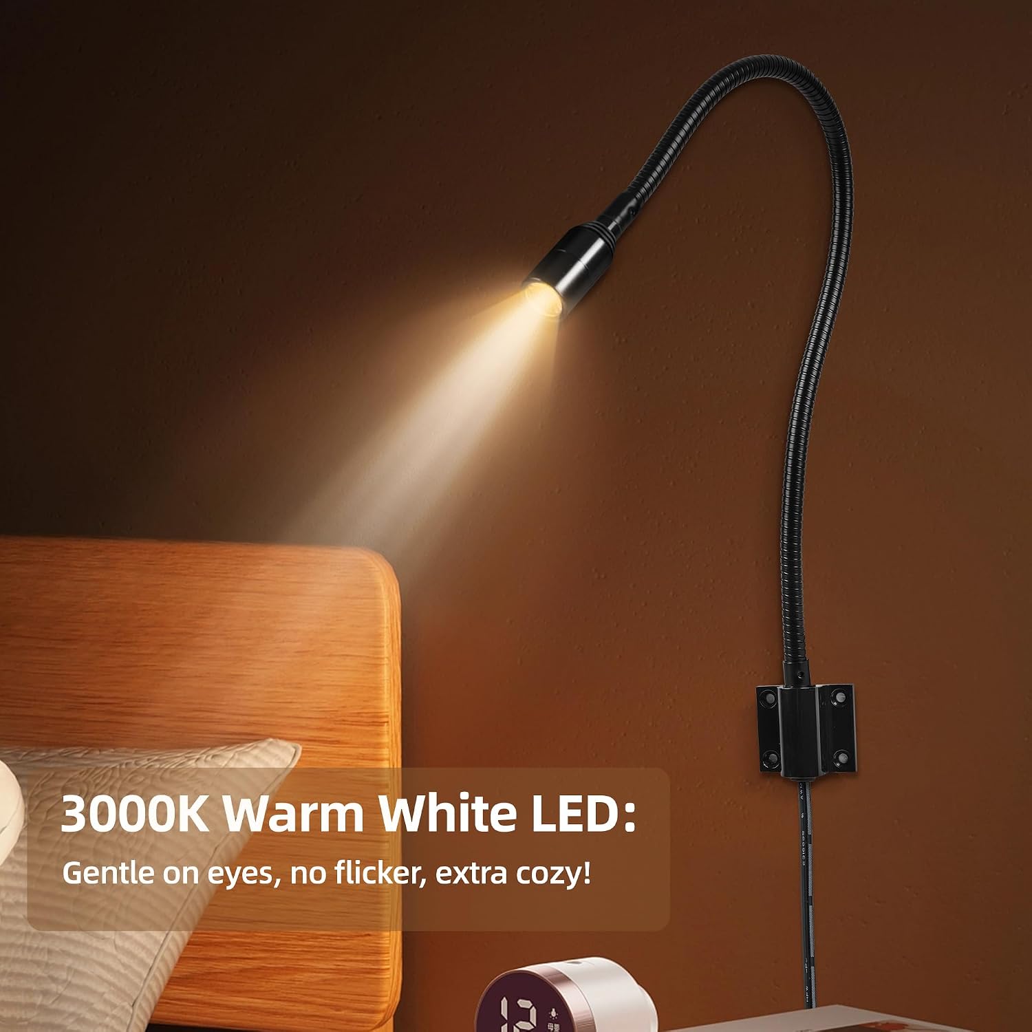 Reading LED Light Bedside Wall Mount Adjustable Gooseneck Black | Reading Lights | Flexible Gooseneck Lamp, Perfect