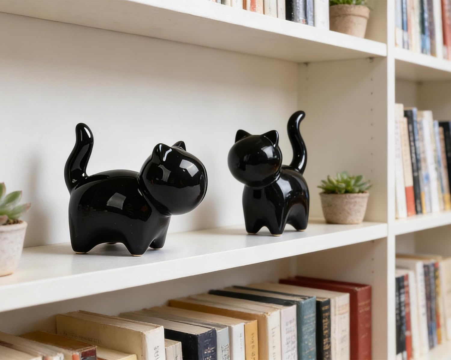 Small Ceramic Cat Statues / Black / 3 Inch / Set of 2