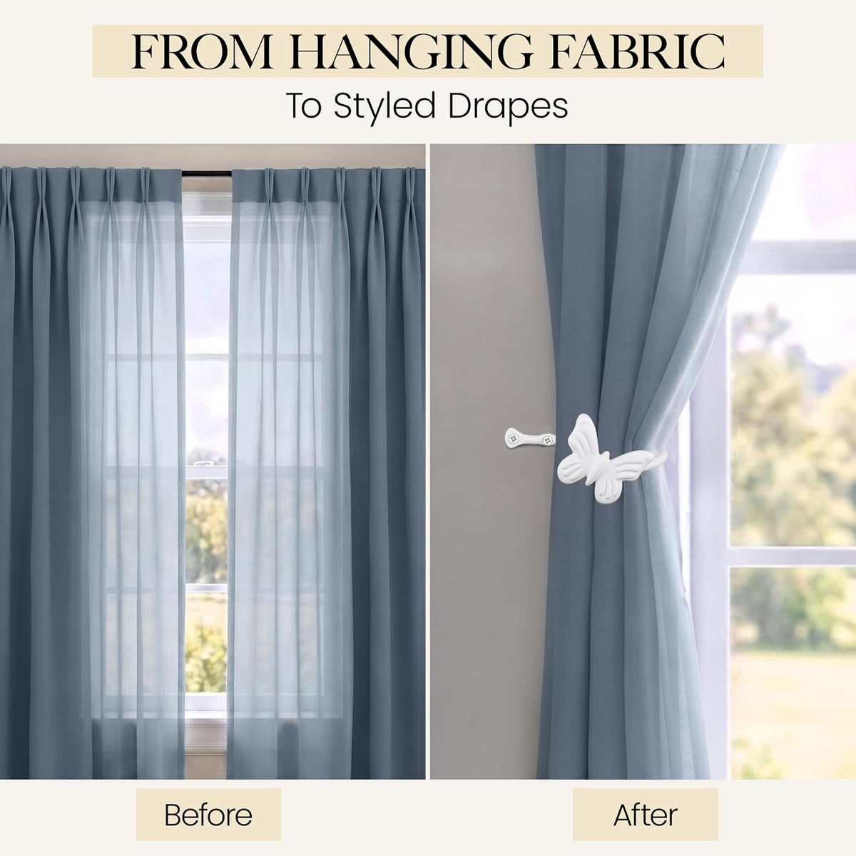 Metal Curtain Tiebacks, Drapery Holders for Wall, 2 Pcs | Farmhouse Wrought Iron Curtain Holdbacks, Ornamental Window