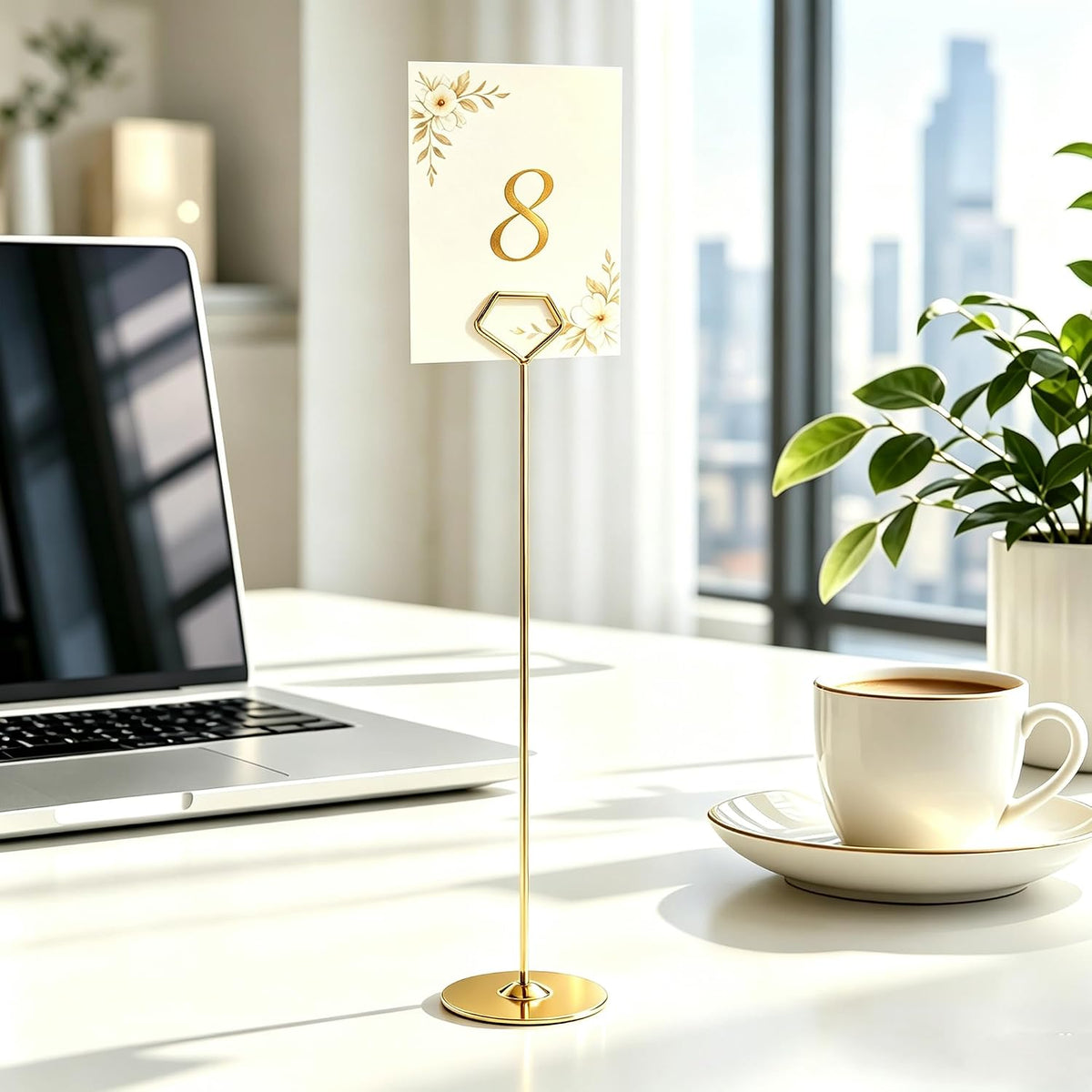 16 Pack 12 Inch Table Number Holders, Gold Diamond Place Card Holders | Steel Table Card Stands for Weddings