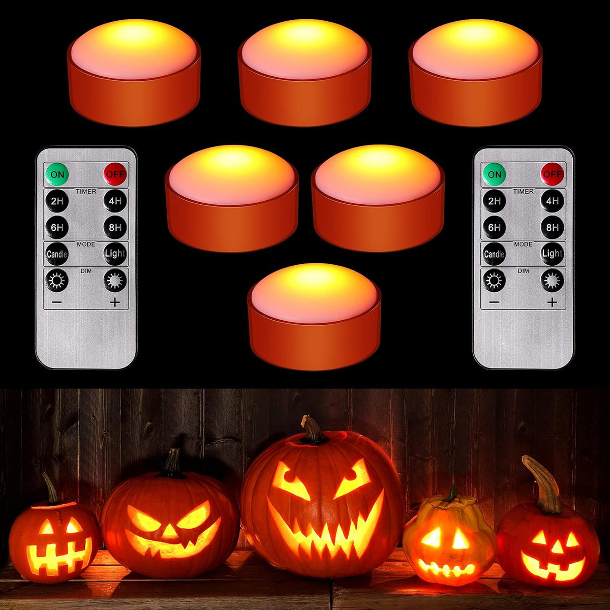 Riakrum 6 Pack Halloween Pumpkin LED Lights, Orange