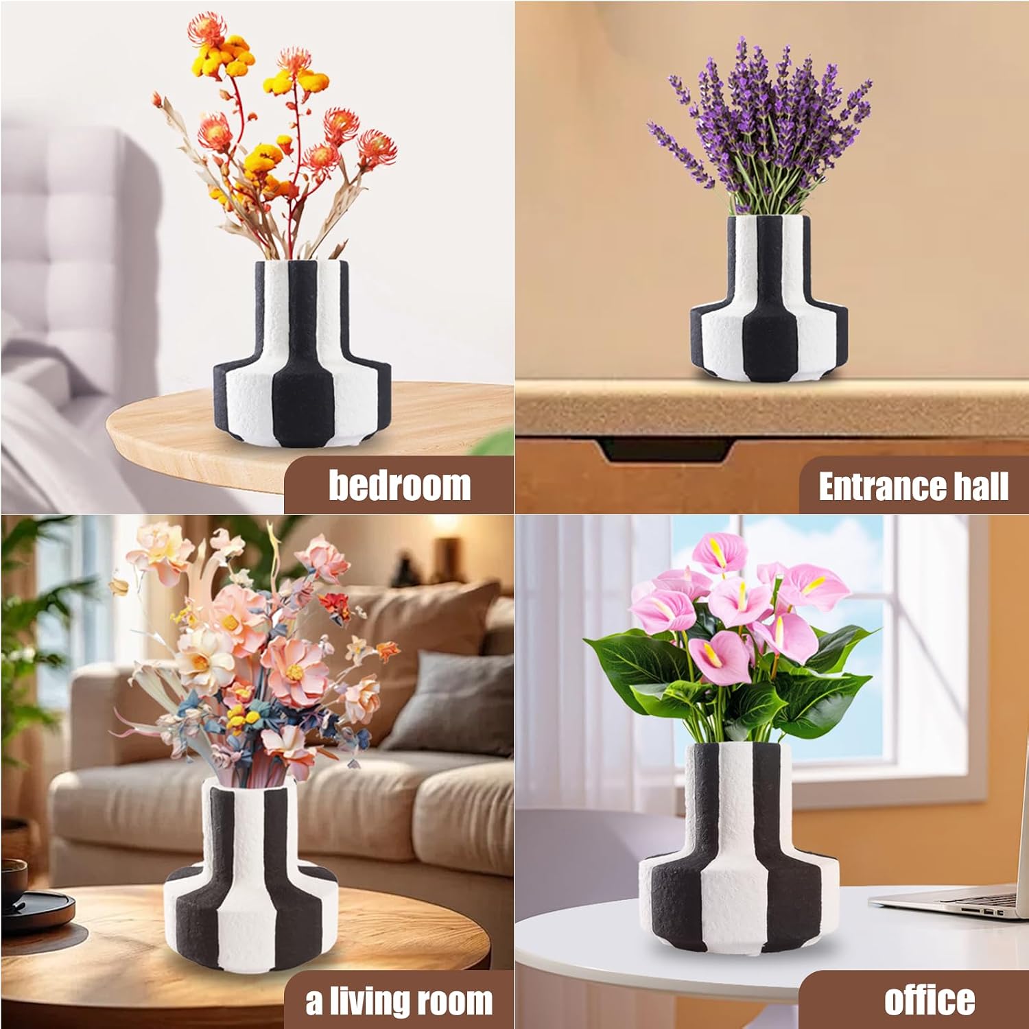 White Striped Ceramic Vase / Black