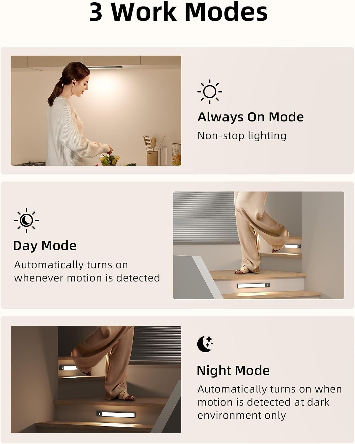 EZVALO 14.5 inch Under Cabinet Lighting, 3200mAh Rechargeable Motion Sensor Lights Indoor 3 Color Temps, Magnetic Stick