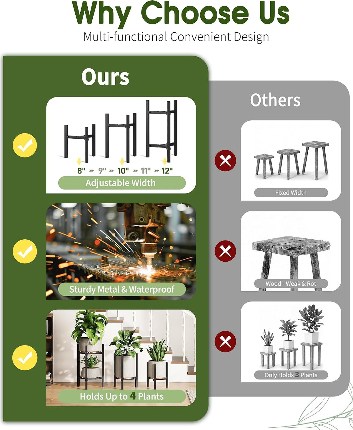 3 Pack Plant Stand Indoor Adjustable, Metal Modern Indoor Plant Stand, Heavy Duty Single Plant Stands Outdoor Corner