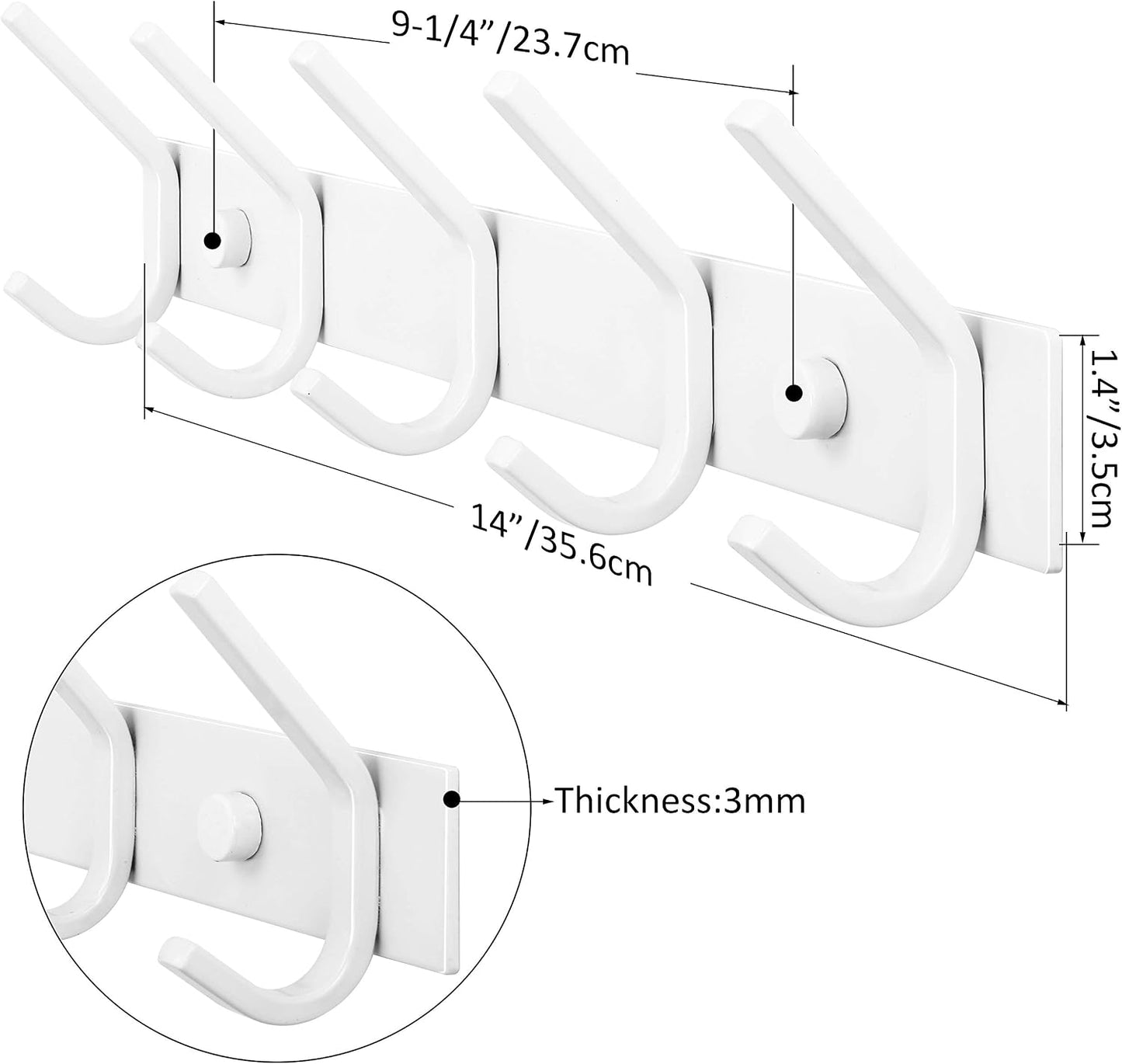 WEBI Coat Rack Wall Mounted,Coat Hooks Wall Mount,Wall Coat Hanger,5 Hooks for Hanging