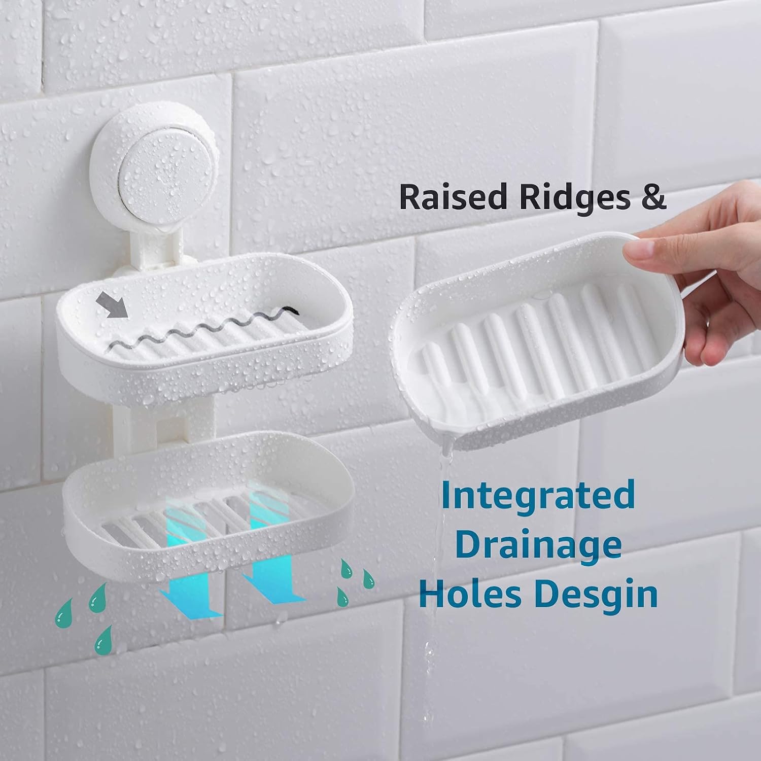 Soap Holder Soap Dish for Shower Suction Cup Wall Mounted NO-Drilling Self Draining Removable