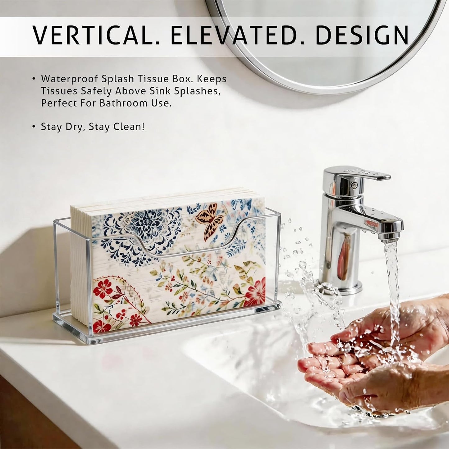 Acrylic Napkin Holder -4mm Thick Waterproof Bathroom Napkin Holder for Paper / Horizontal / Clear