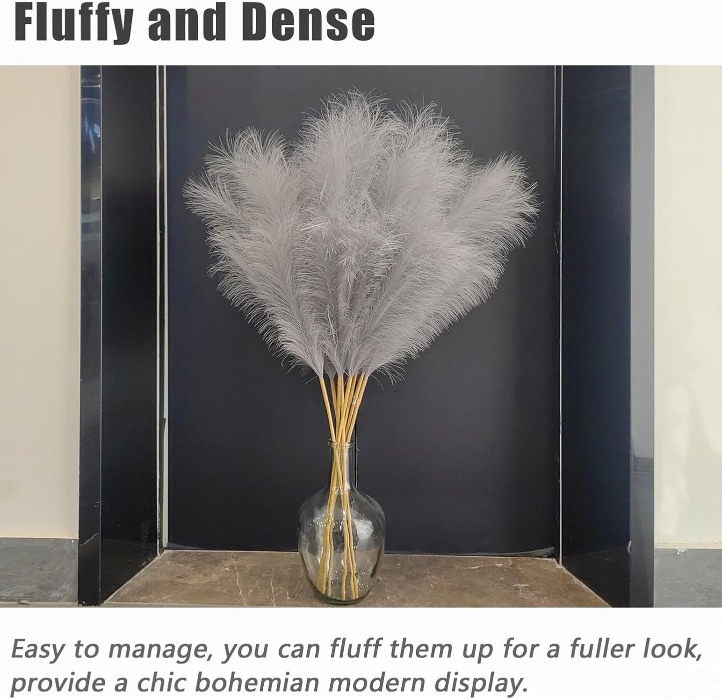 Tall Pampas Grass Decor Pompas Floral Arrangement and Vase Filler for Boho / Grey