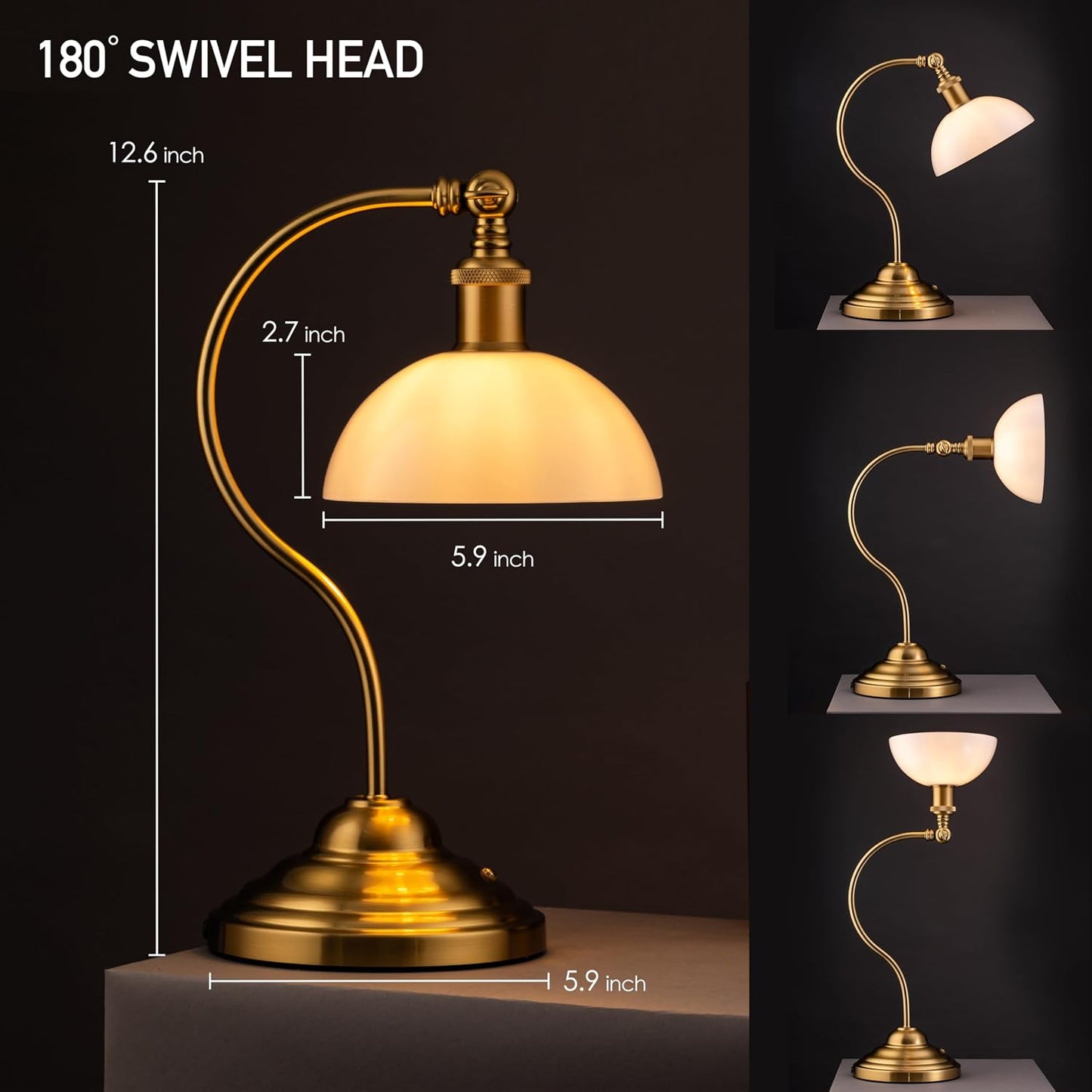 O'Bright Bankers - Cordless LED Table Lamp, Battery-Operated, Rechargeable, 3-Level Dimming, Universal USB-C Charging