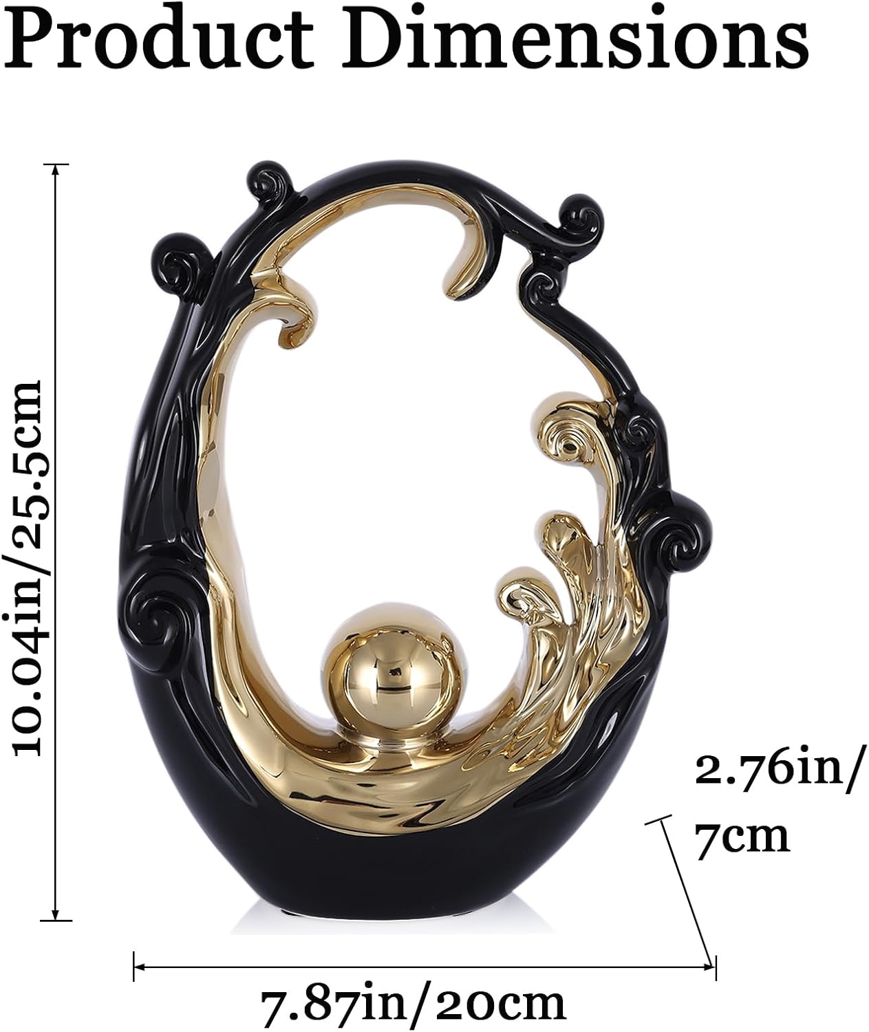 Black and Gold Modern Tabletop Statue Wave-Inspired / Black Gold