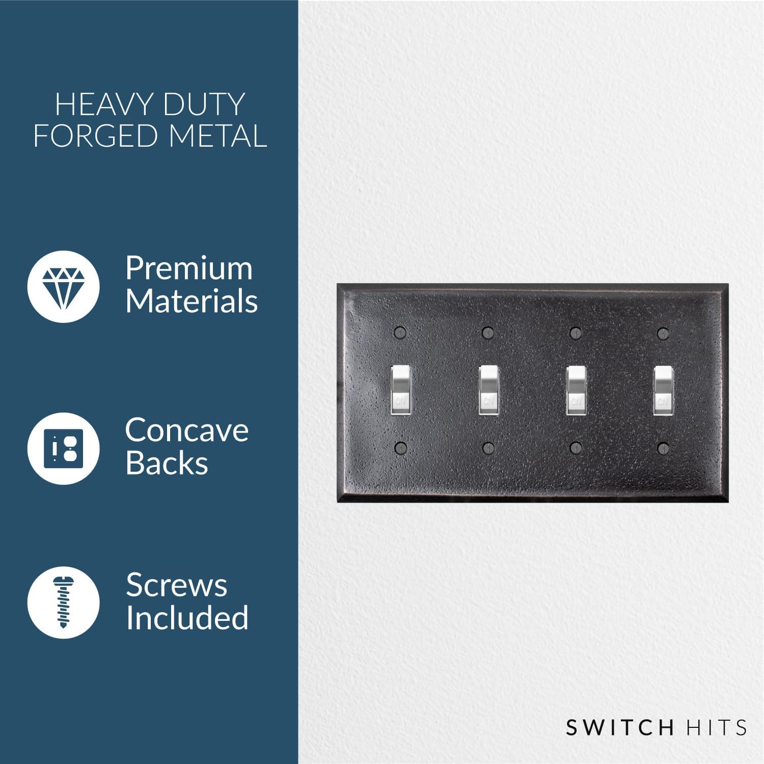 Distressed Antique Bronze Outlet Wall Plate | 4 Toggle | 8.25" x 4.5" | Hand-Polished Brass Construction | Electrical